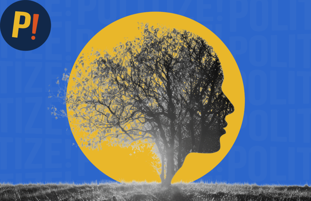 Imagen de un árbol y la mente humana que representa los impactos de la desinformación en la salud mental y el medio ambiente.