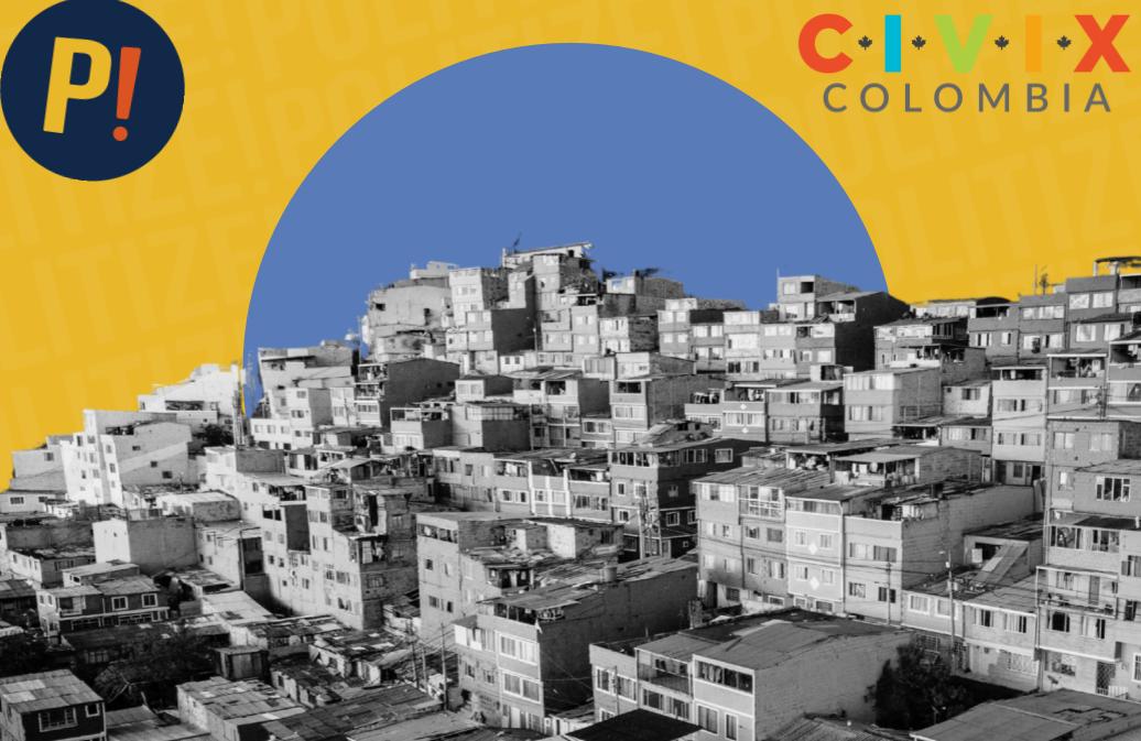 Imagen de una ciudad y los logotipos de Politize! y Civix Colombia